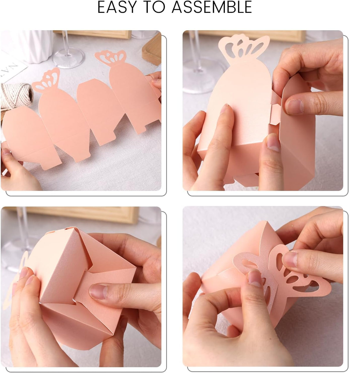 VGOODALL 50PCS Party Favor Boxes, 2.4" x 2.4" x 1.8" 3D Butterfly Candy Boxes Pink Baby Shower
