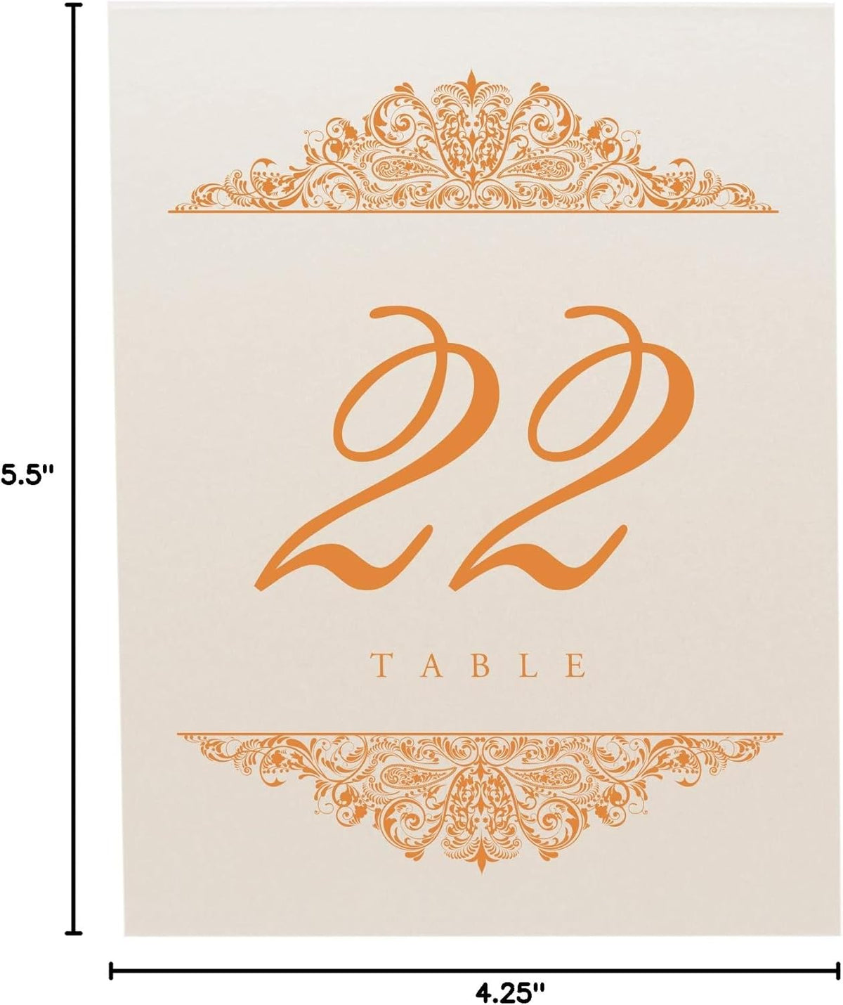 Paisley Wedding Table Numbers (Select Color/Quantity), Champagne, Orange, 1-30, Double Sided, Tent