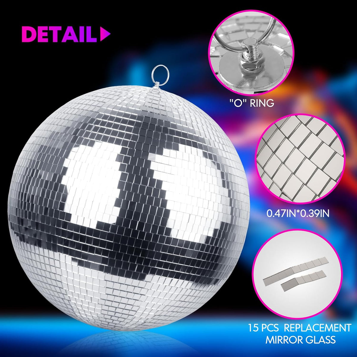 Faeshoo 16inch Large Disco Ball Mirror Ball for Disco Party Decorations, Disco Ball x 1pc