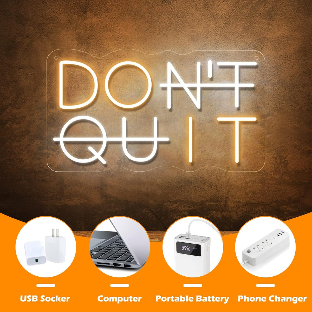 Don't Quit LED Neon Sign for Wall Decor, DO IT Neon Lights Party Decorations, USB Powered Switch