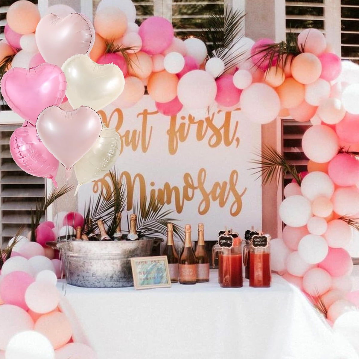 TONIFUL 15Pcs 18 Inch Heart Balloons Pastel Pink Cream White Pink Heart Shape Foil Mylar Balloons