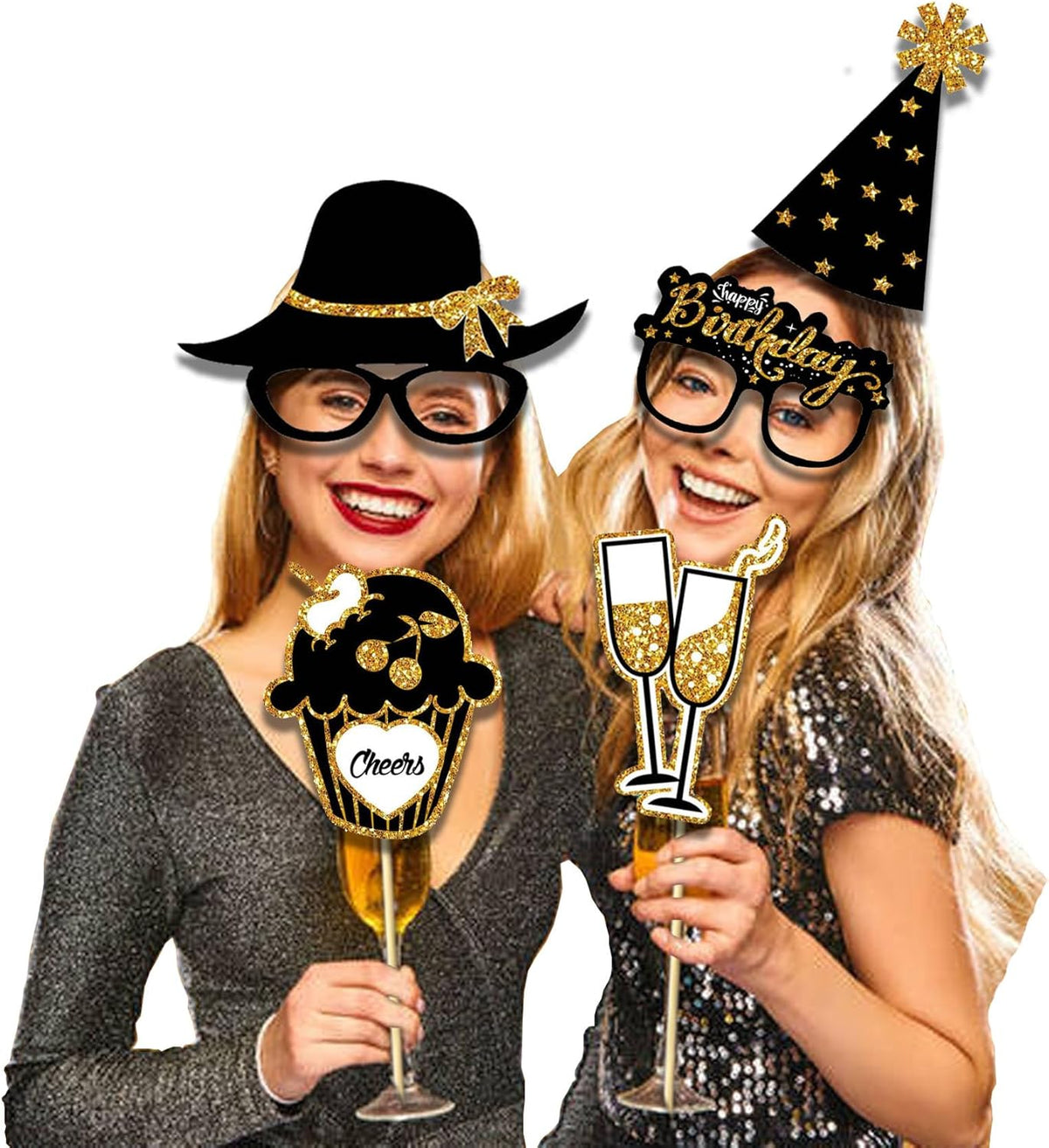 Birthday Photo Booth Props Kit - 38Pcs Funny Pose Signs, Selfie Photobooth Decor for Birthday