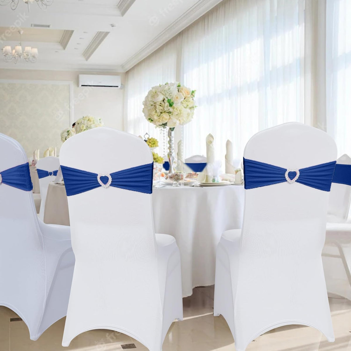 Howhic Pack of 120 Spandex Chair Sashes Bows Stretch Chair Cover Band with Buckle Slider Universal