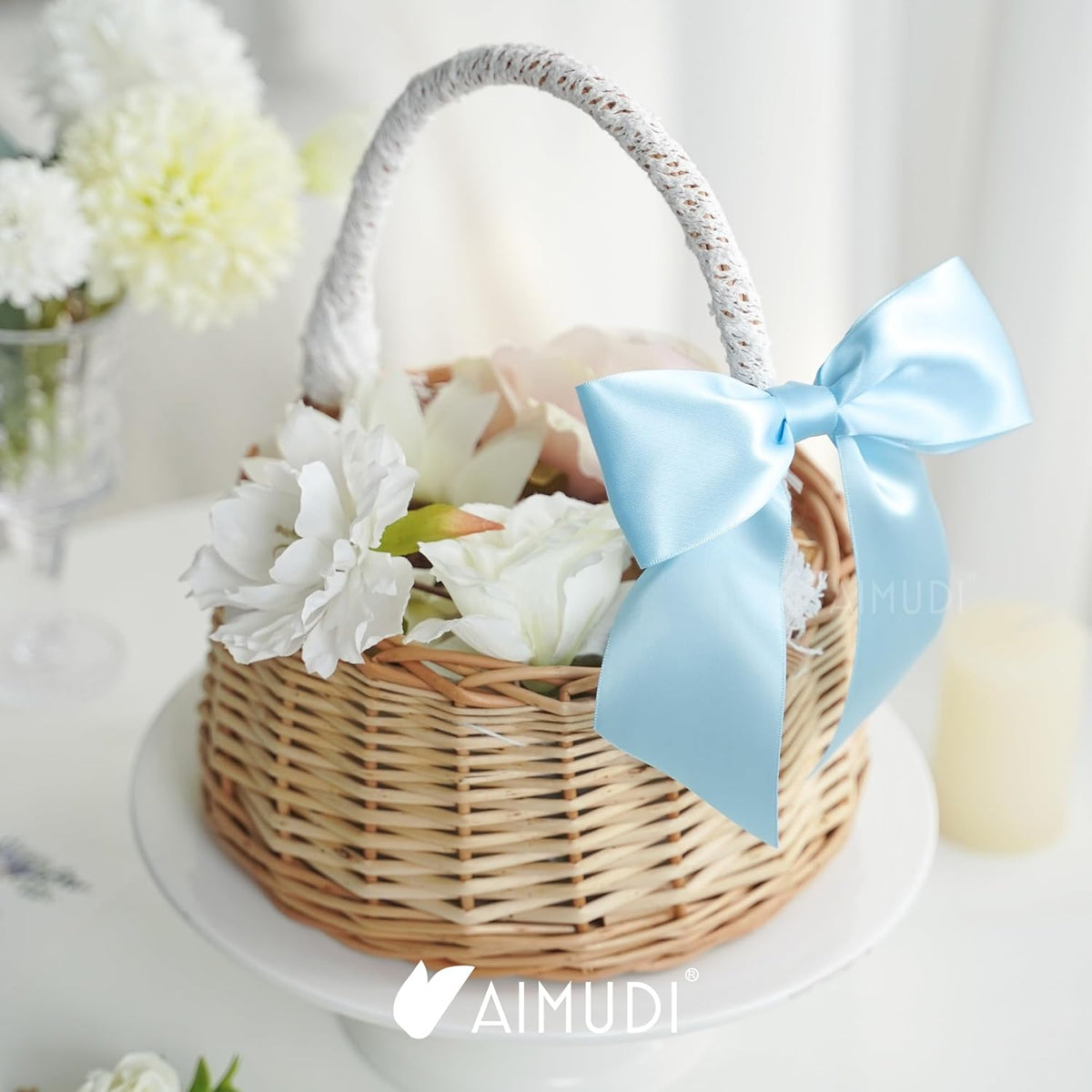 AIMUDI Baby Blue Satin Bows 5.5" Bows for Gift Wrapping Satin Twist Tie Bows Premade Ribbon Bows