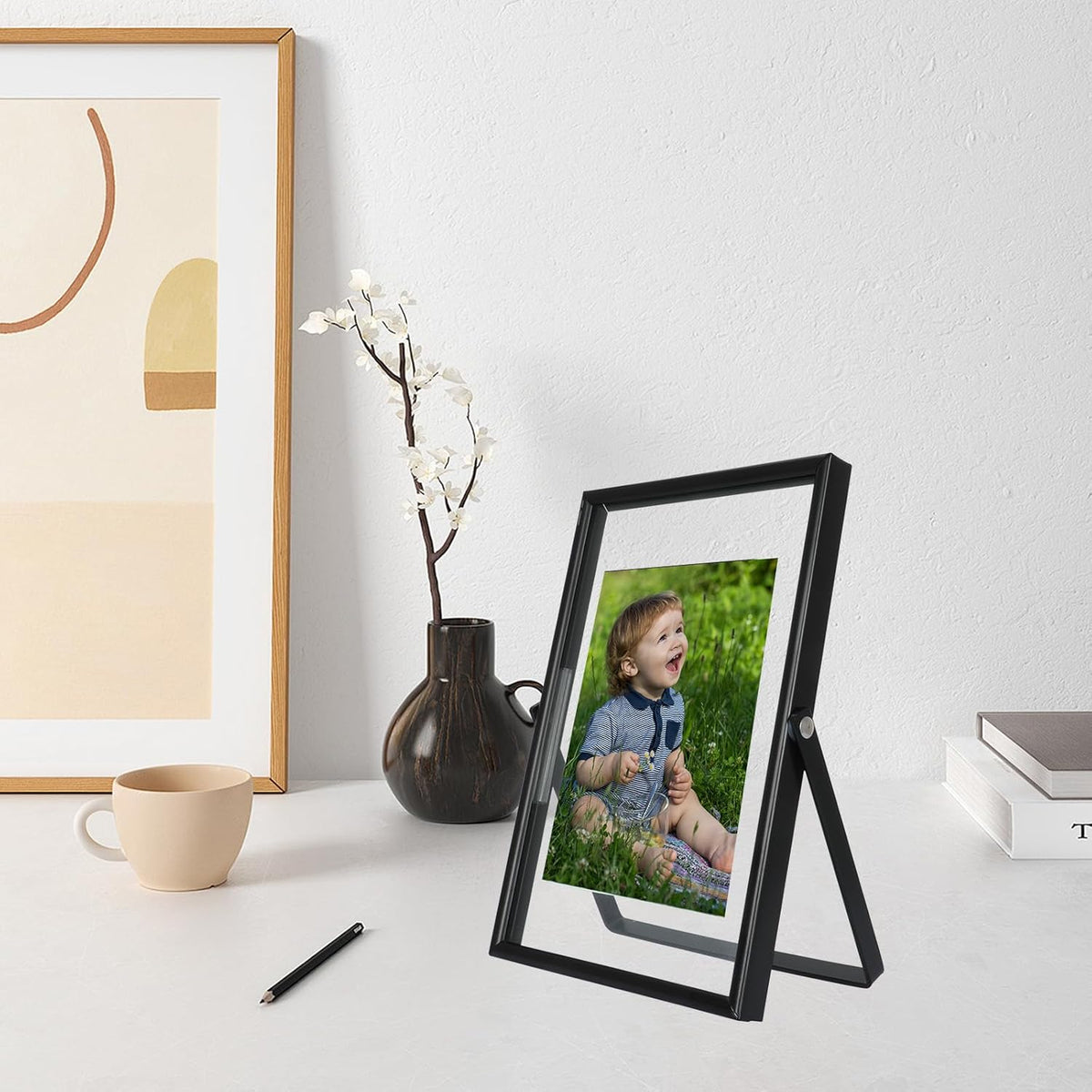 Black Floating Frame (4"x6",Vertical), For Picture 3.5x5, 2x3, 1x2, Tabletop Shelf Photo Frame