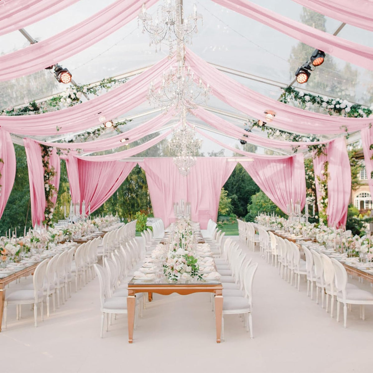 VOK Pink Wedding Arch Draping Fabric Chiffon Curtains, 29in x 18Ft Sheer Chiffon Outdoor Curtain