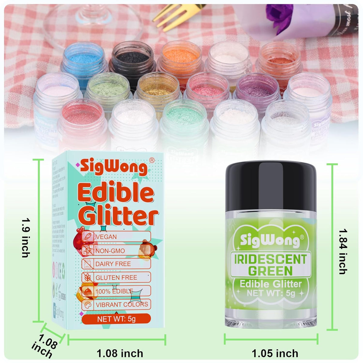 Iridescent Green Edible Glitter - 5g Food Grade Cake Decorating Shimmering Glitter, Edible Sprinkle