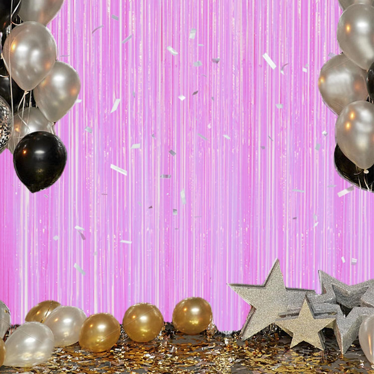 3 Pack Foil Fringe Backdrop - Pastel Purple Shiny Tinsel Curtains for Party Decoration/Photo Booth