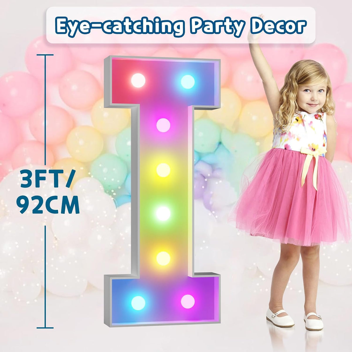 imprsv 3FT Colorful Marquee Light Up Letters I, 18 Colors Large Light up Letters Alphabet Sign with
