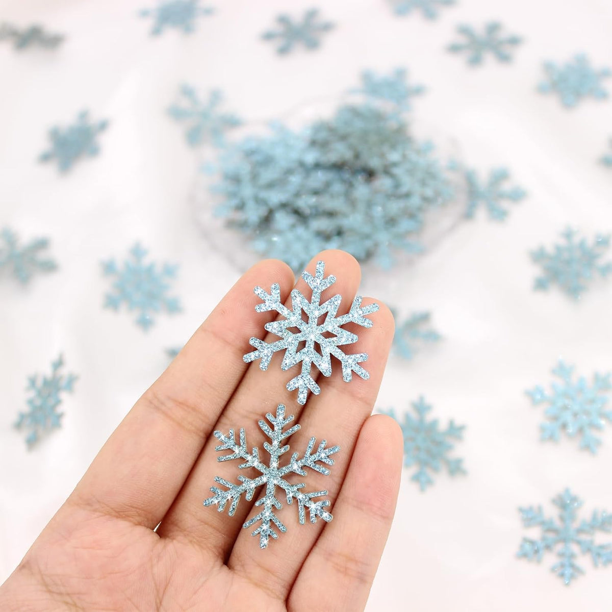 200PC Blue Glitter Snowflake Confetti Winter Wonderland Table Decorations Snowflakes Table Scatter