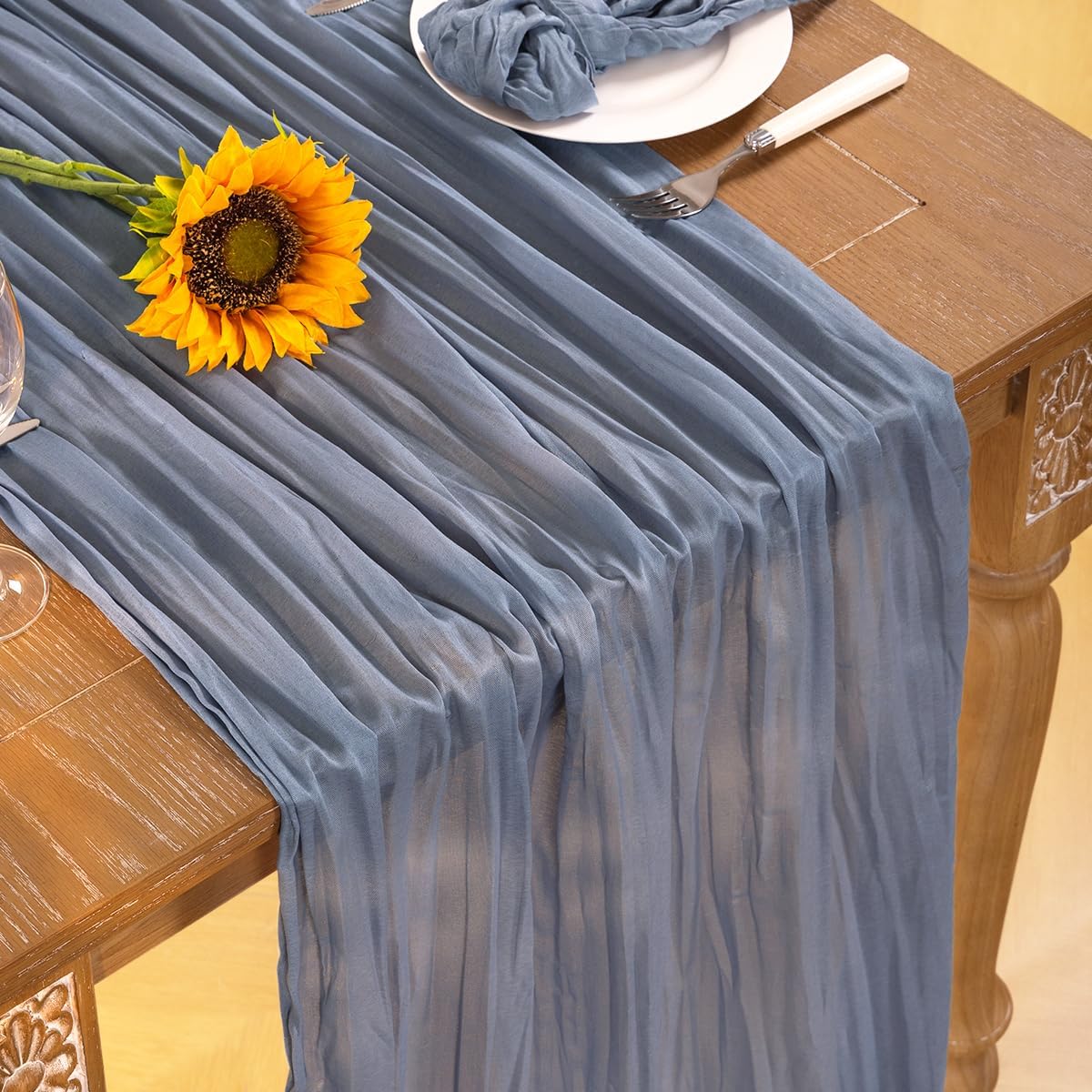 Dusty Blue Cheesecloth Table Runner Fall Table Runner Boho Gauze 120 Inches Blue Cheese Cloth Fall