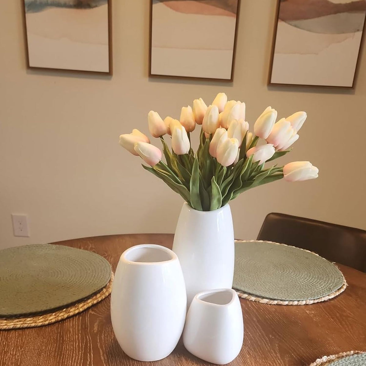 hjn Ceramic Vase Set of 3 White Flower Vase for Home Decor, Modern Decorative Vases for