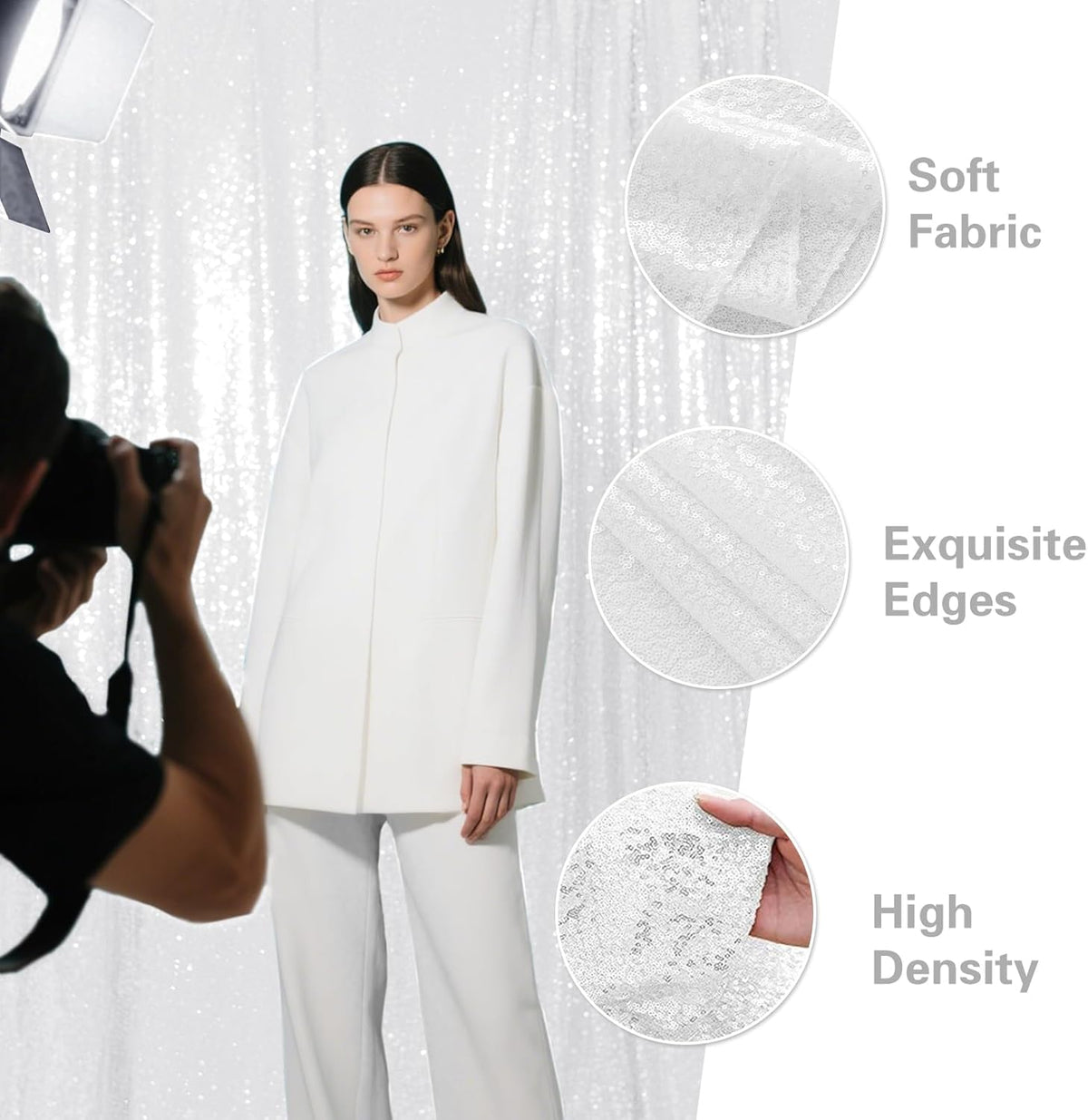 White Sequin Backdrop Curtain 4 Pieces 2FTx8FT Glitter Photography Backdrop for Party Wedding