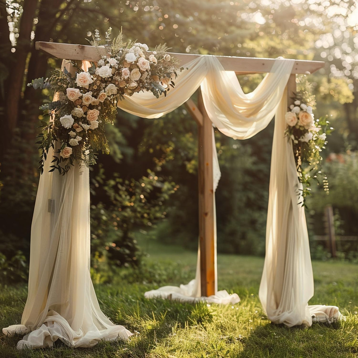 Wokceer Wedding Arch Draping Fabric 2 Panels 28.7" x 20FT Champagne Drapes Sheer Fabric Backdrop