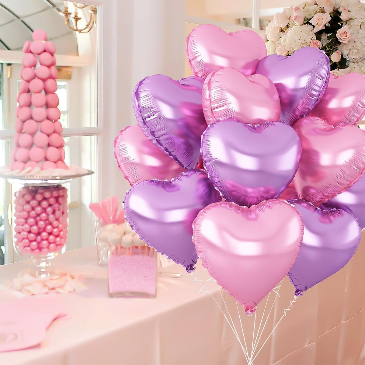 Pink Purple Heart Balloons,12Pcs Light Pink Heart Shaped Foil Balloons,18Inch Purple Pink Helium