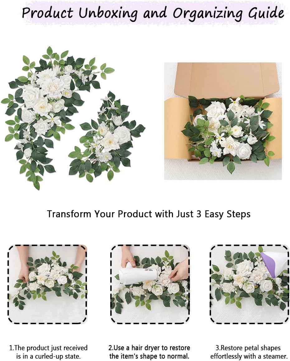 Pack of 2 Artificial Flowers for Backdrop Decoration, Wedding Arch Flowers,Reception Welcome Sign