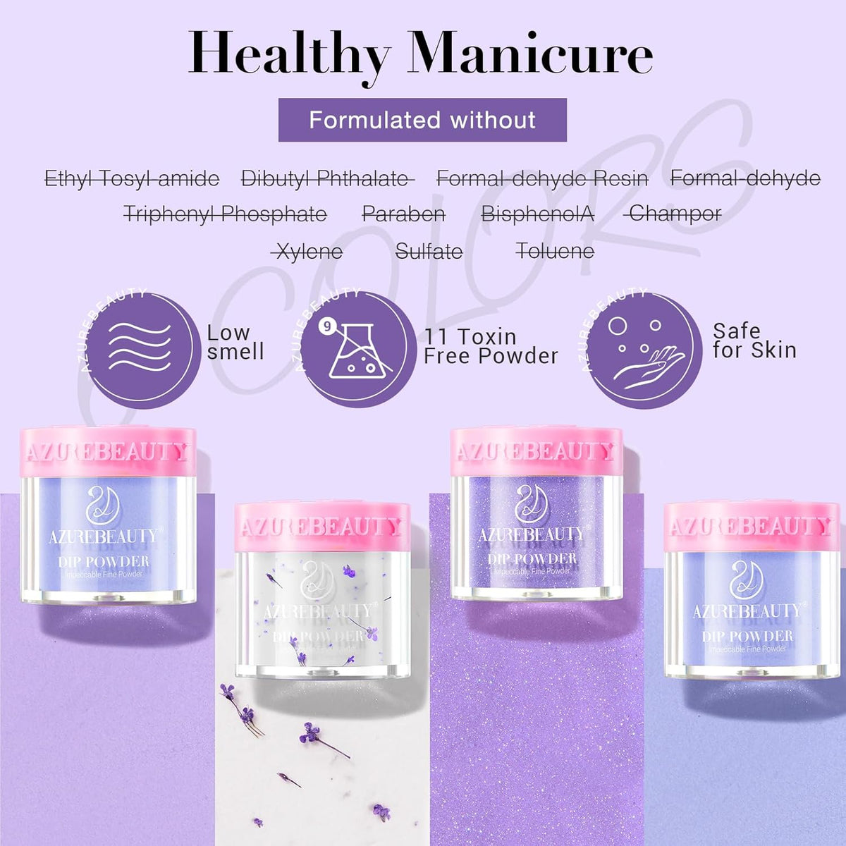 AZUREBEAUTY Purple Twilight Bloom Dip Powder Nail Kit Starter with Base, Top Coat, Activator