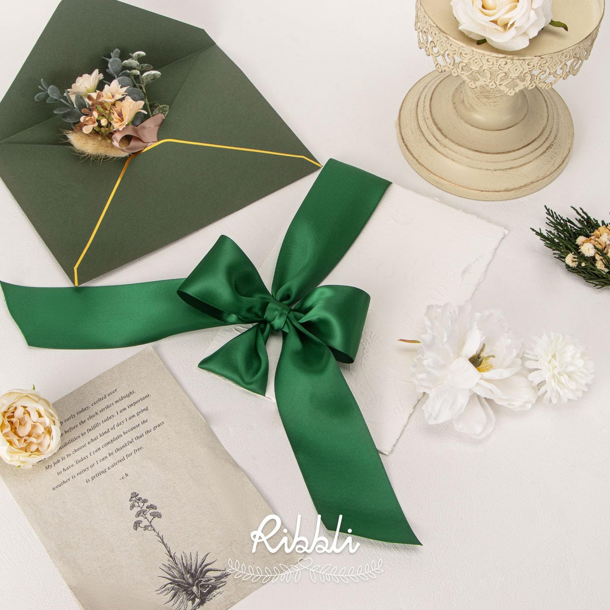 Ribbli Forest Green Double Faced Satin Ribbon, 2” x Continuous 10 Yards,Use for Bows Bouquet,Gift