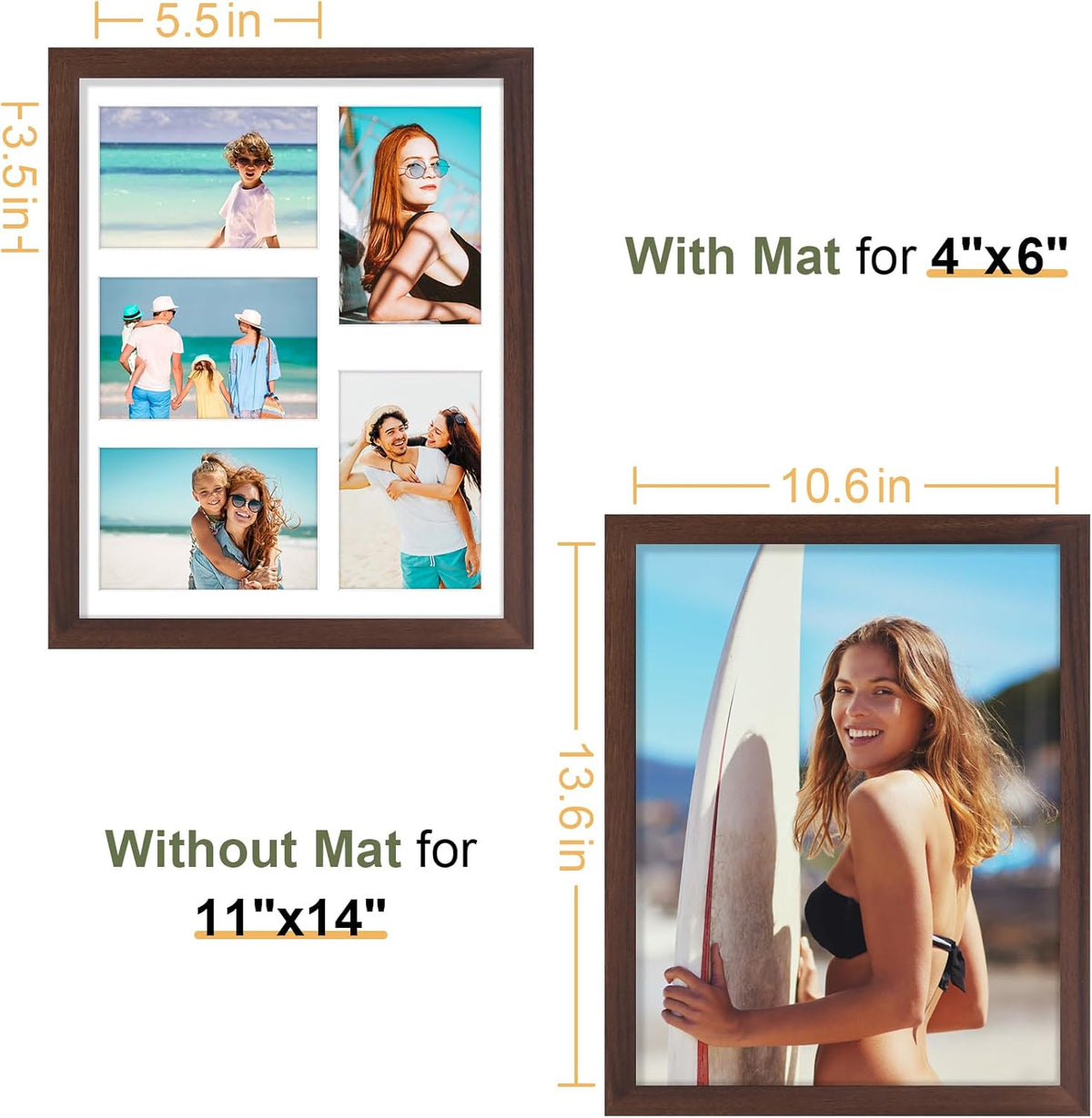 Vittanly 11x14 Collage Picture Frame, Displays 5Pcs 4x6 Pictures with Mat, Picture Frames Collage