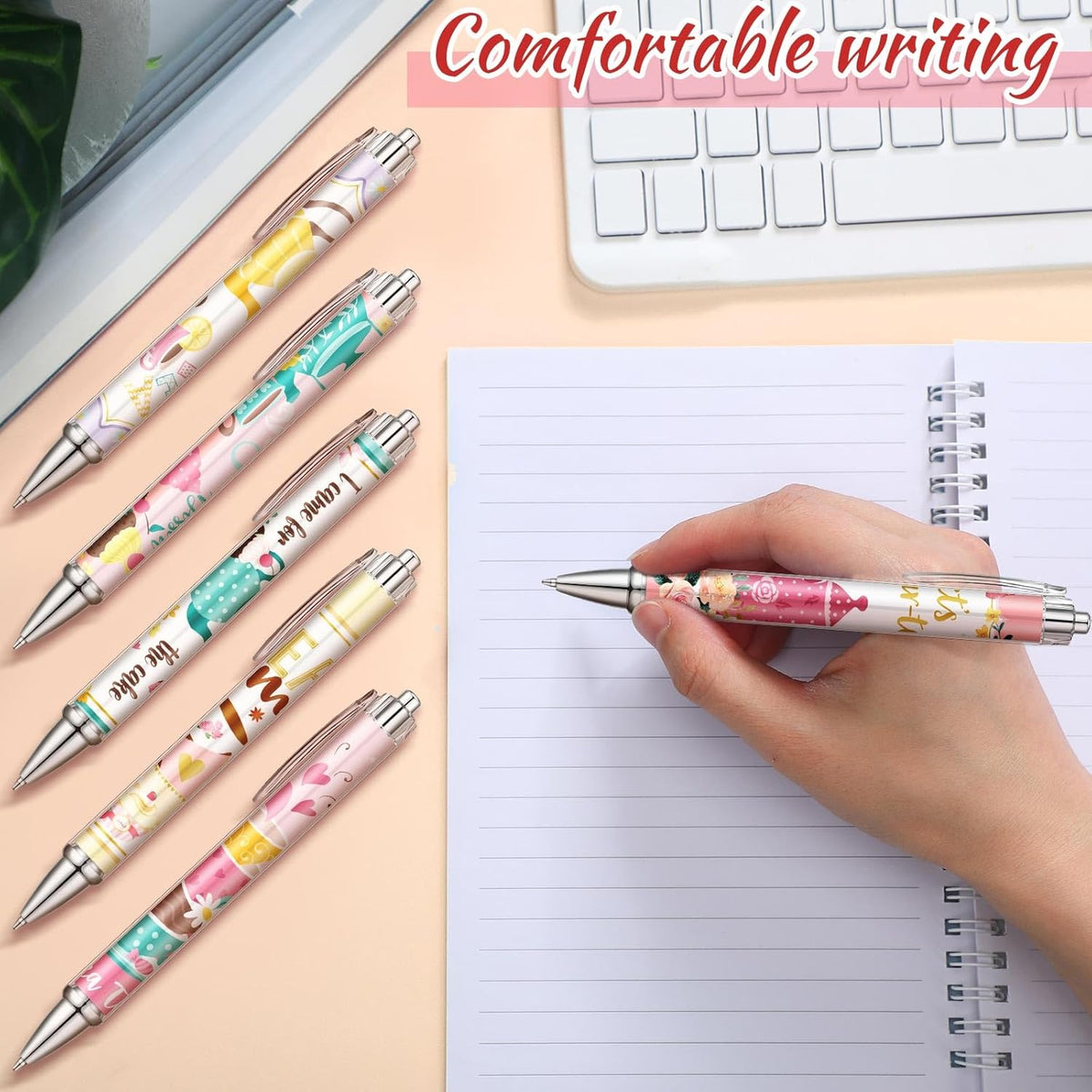 24 Pcs Tea Party Gift Pens Bulk Floral Tea Party Favors Pink Themed Party Decorations Tea Ballpoint