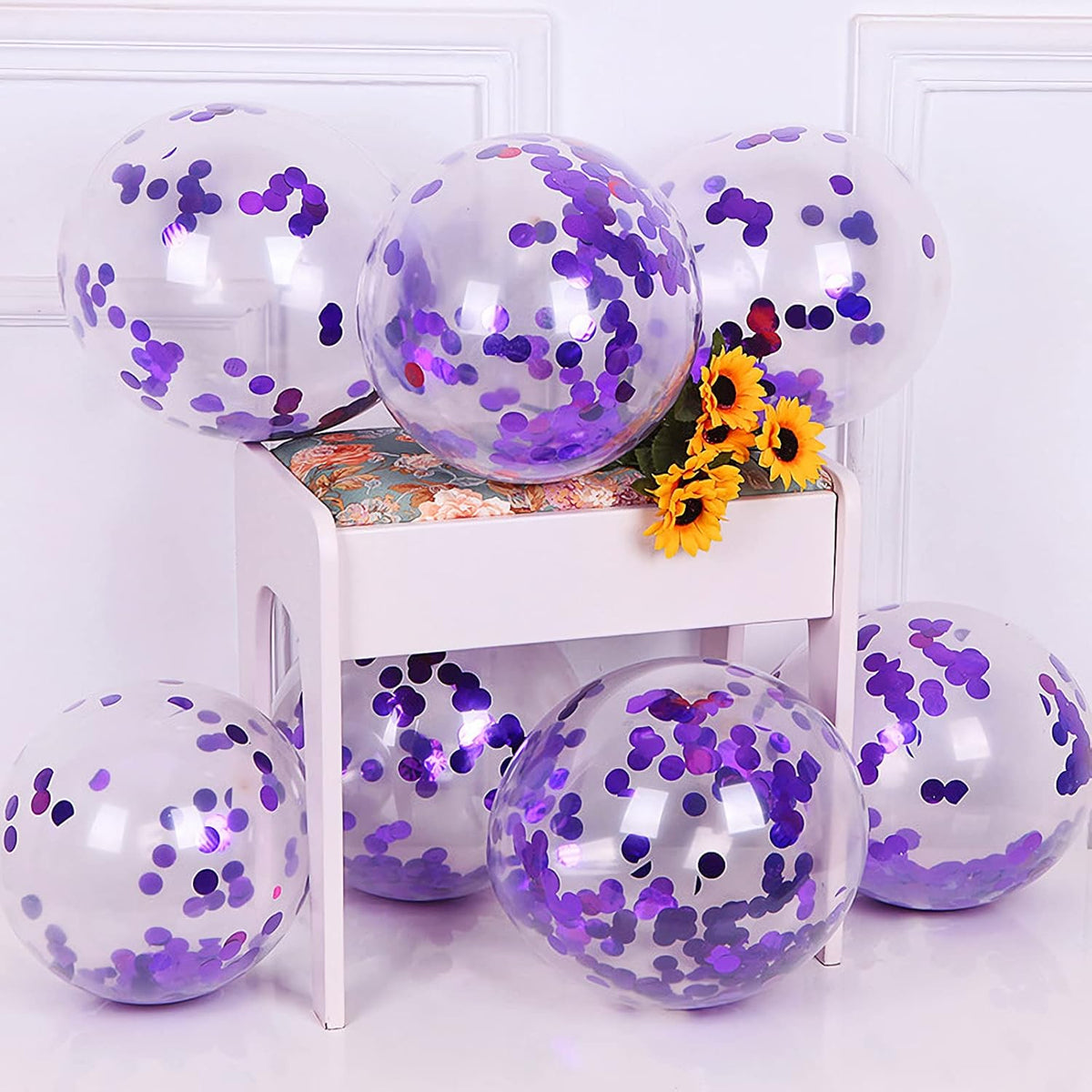 Purple Confetti Balloons, 25 Pcs Thickened 12 Inch Clear Latex Balloon with Confetti Inside for