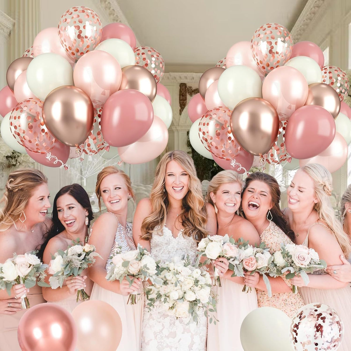 Dusty Pink Boho Blush Balloons, Metallic Rose Gold Retro Pink Ivory White Balloon, Nude Cream White