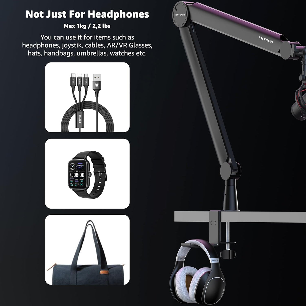 IXTECH Mic Arm Boom Arm 360° Rotatable Microphone Boom Arm Mic Boom Arm with Desk Mount, Fully