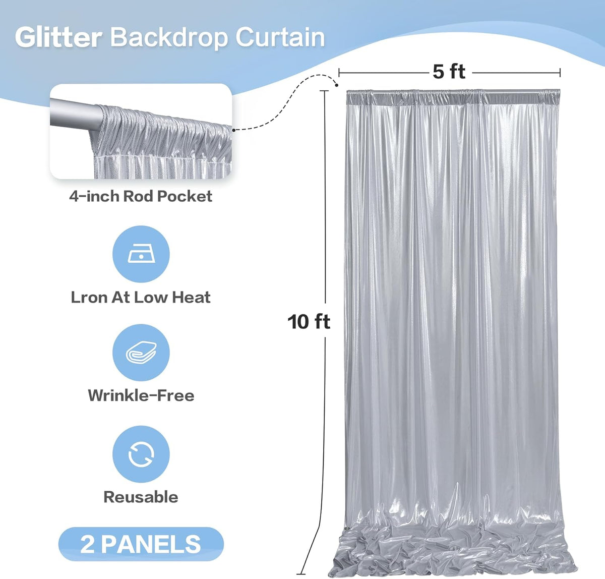 gogoparti 10x10FT Silver Sequin Backdrop Curtain - 2 Panels of 5x10FT Wrinkle-Free Glitter Drapes