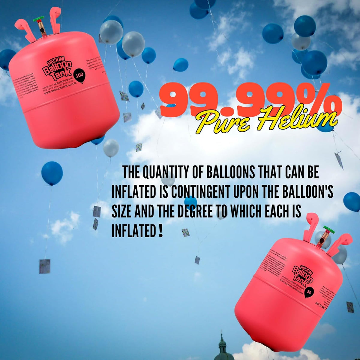 13L Helium Tank for Balloons at Home, Premium 99.99% Pure Helium Gas Kit, Inflates 50 9“Latex