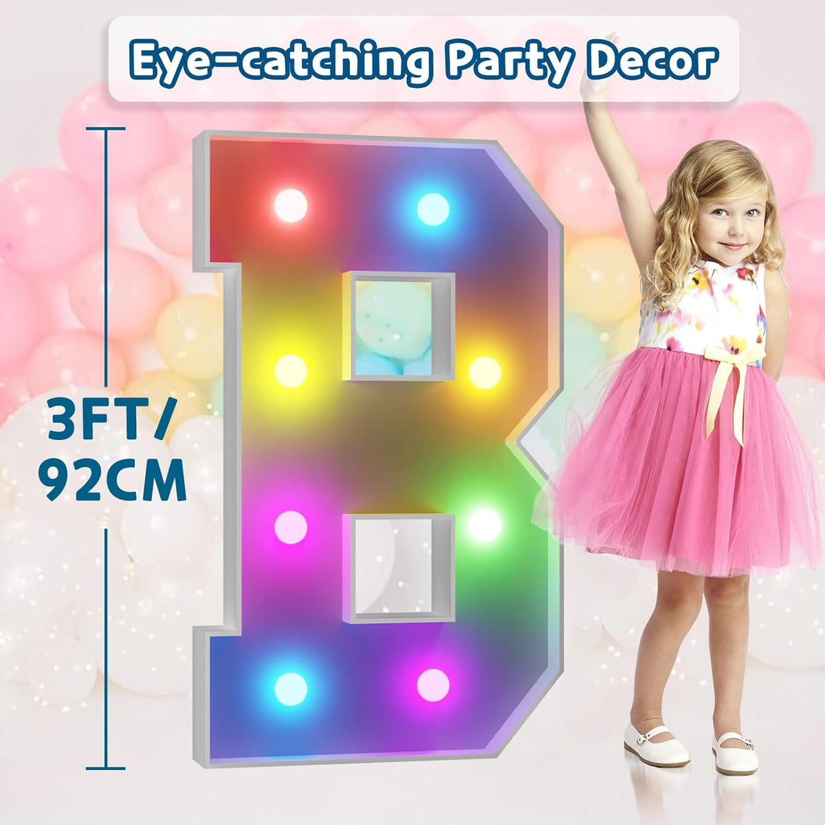 imprsv 3FT Colorful Marquee Light Up Letters B, 18 Colors Large Light up Letters Alphabet Sign with