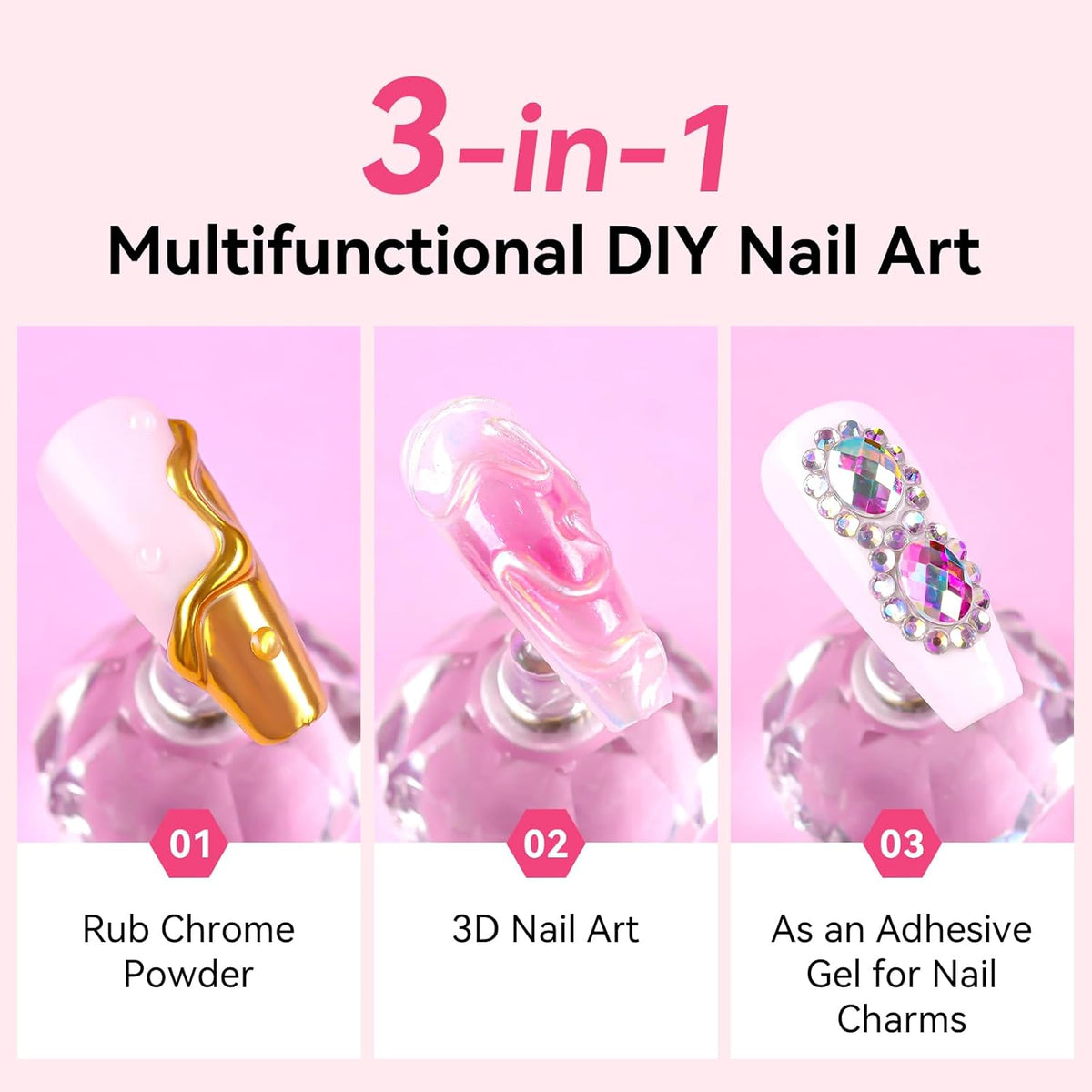 Makartt 3D Gel Nail Art & Chrome Nail Powder Kit: 15g Sculpting Gel for Nail Art DIY No wipe 3D