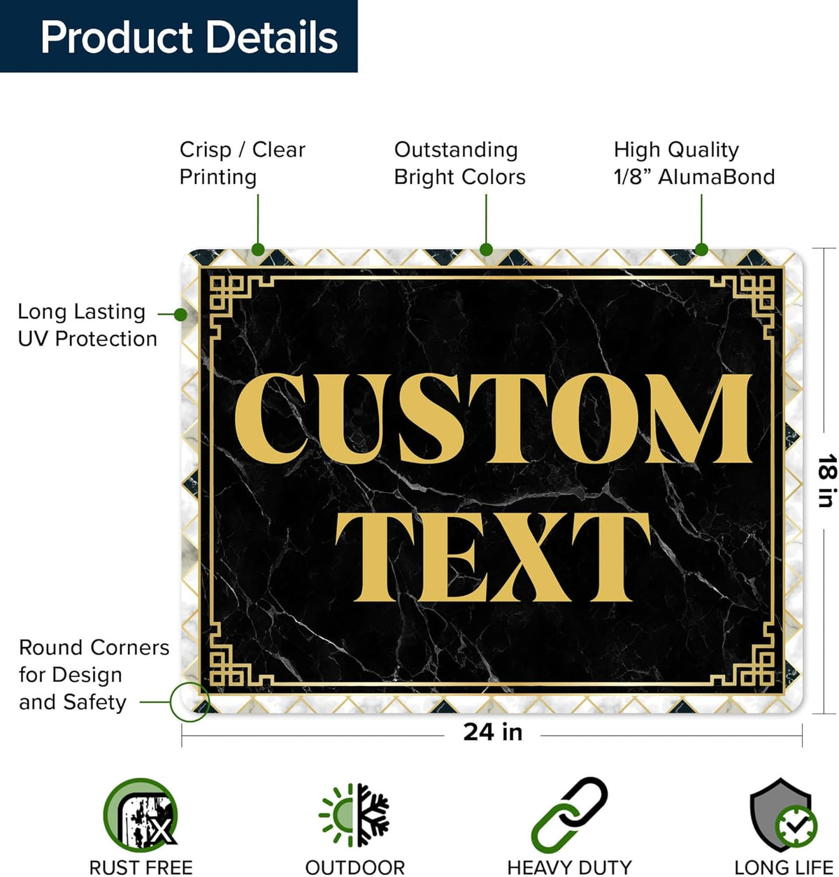 Custom Sign, Custom Street Sign, 11 Font Colors, 13 Font Styles, 4 Hole Options, 22 Sizes, 18x24