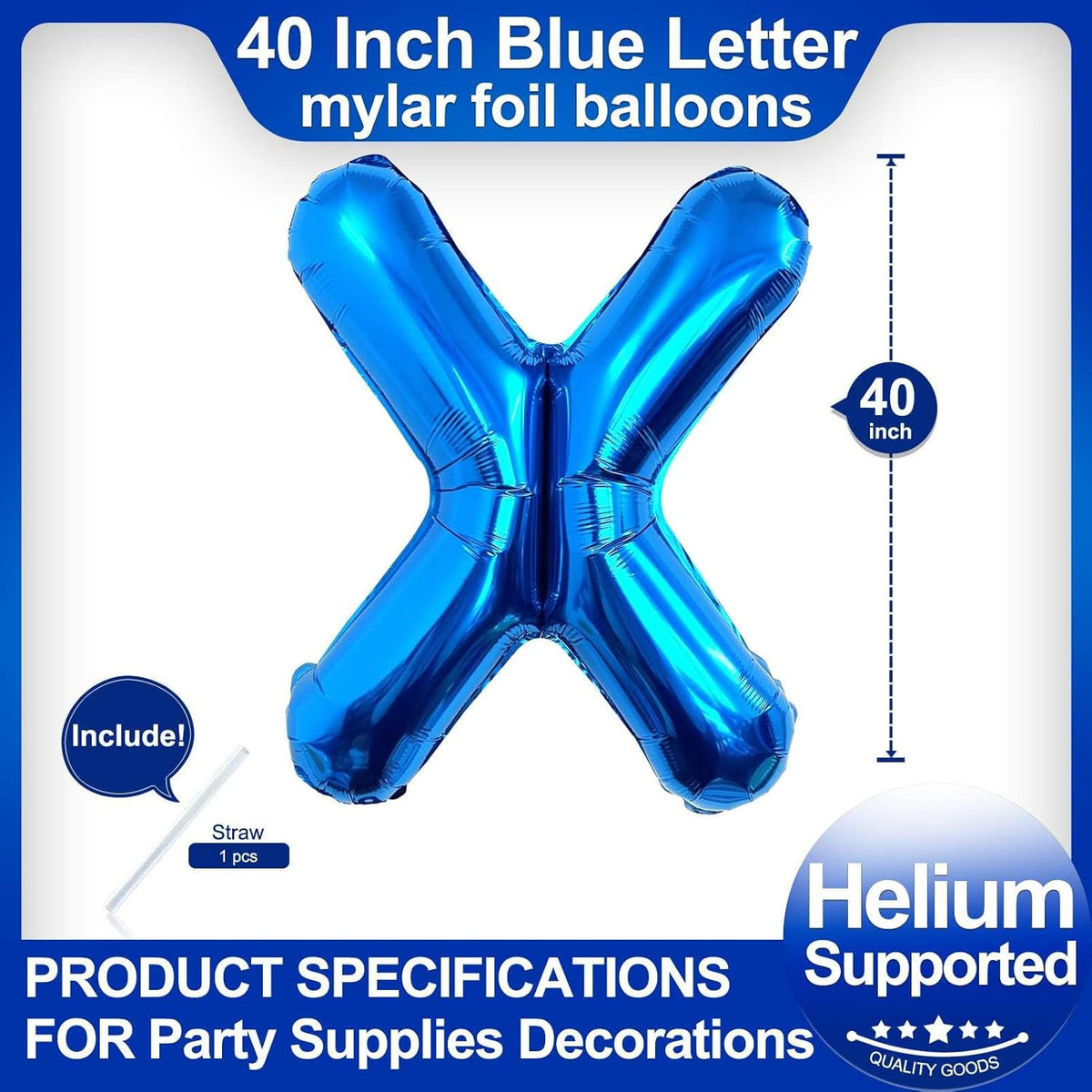 40 Inch Blue Letter X Balloons, DIY Phrase Foil Alphabet Letter X Balloons DIY Word X Banner for