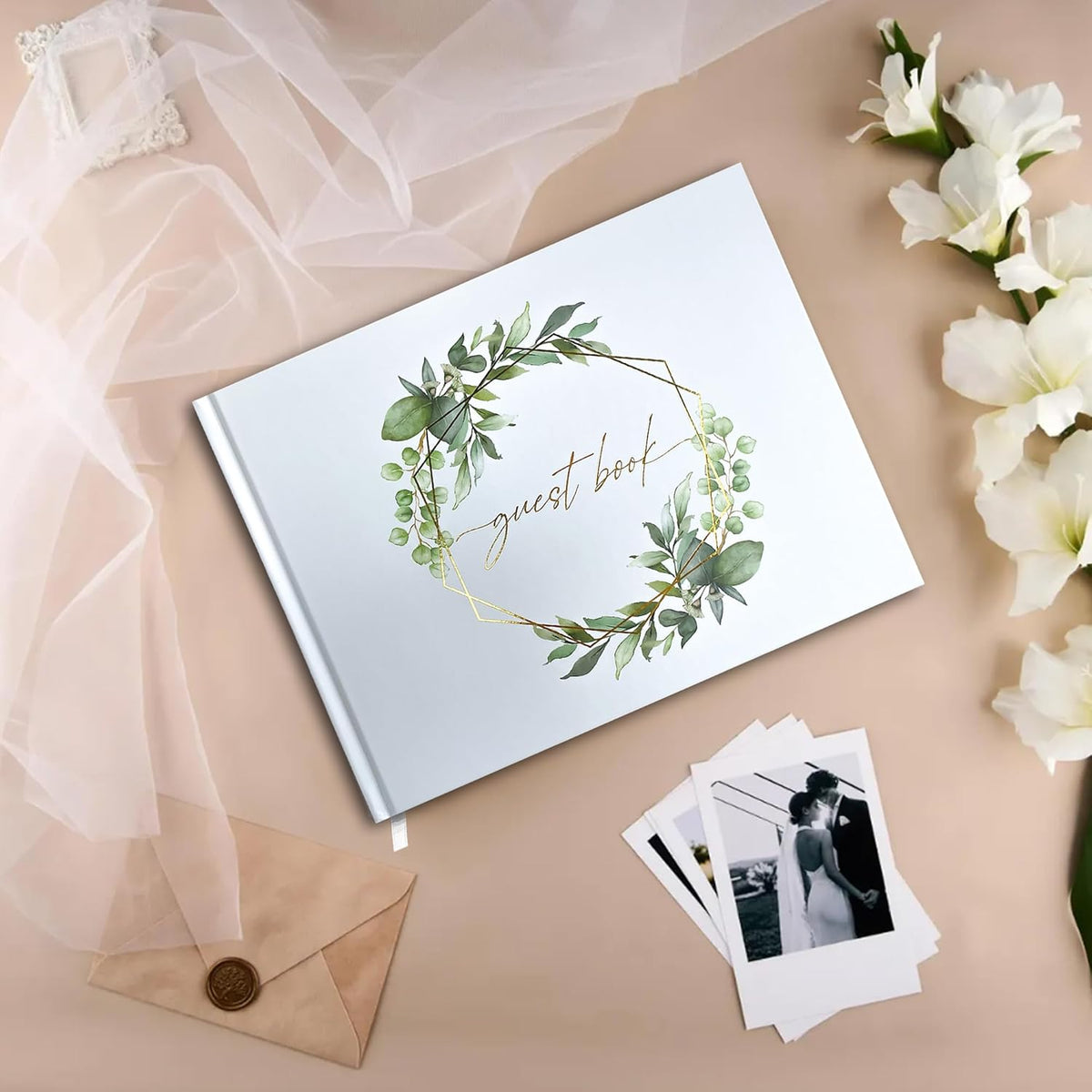 Mr&MrsGifts Elegant Wedding Guest Book Wedding Reception Hard Cover Guest Sign in Book for Bridal