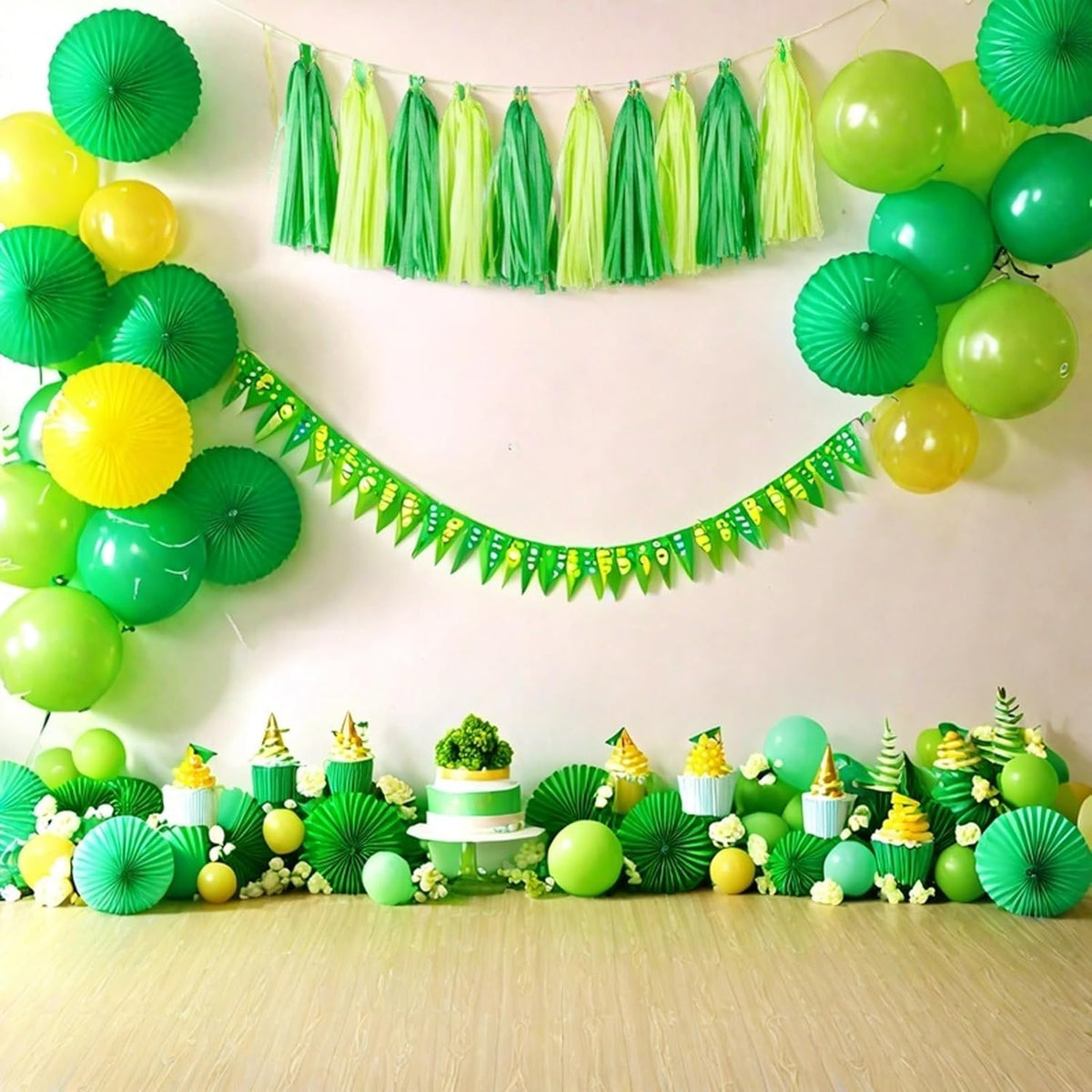 Aimto 20pcs Lime Green and Dark Green Shiny Tassel Garland Banner Tissue Paper Tassels for Party