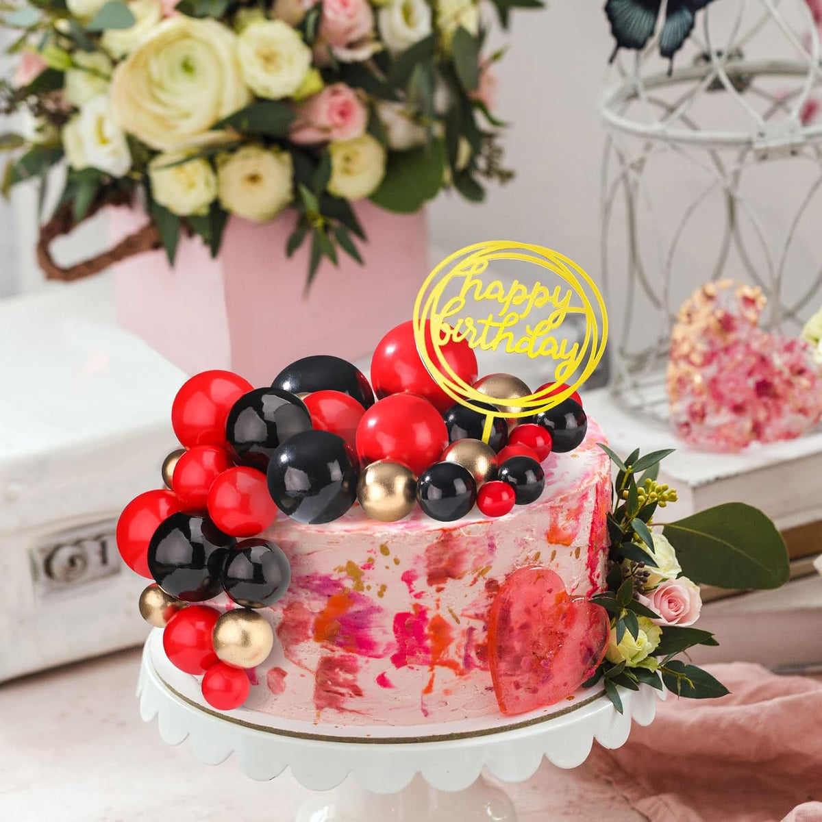 108 Pcs Balls Cake Topper DIY Cupcake Insert Foam Balloons for Cake Baking Wedding Anniversary