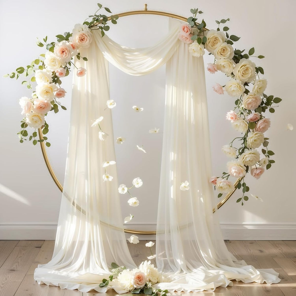 Wedding Arch Draping Fabric,2 Panels 18FT Beige Arch Drapes Chiffon Fabric Drapery Decorations for