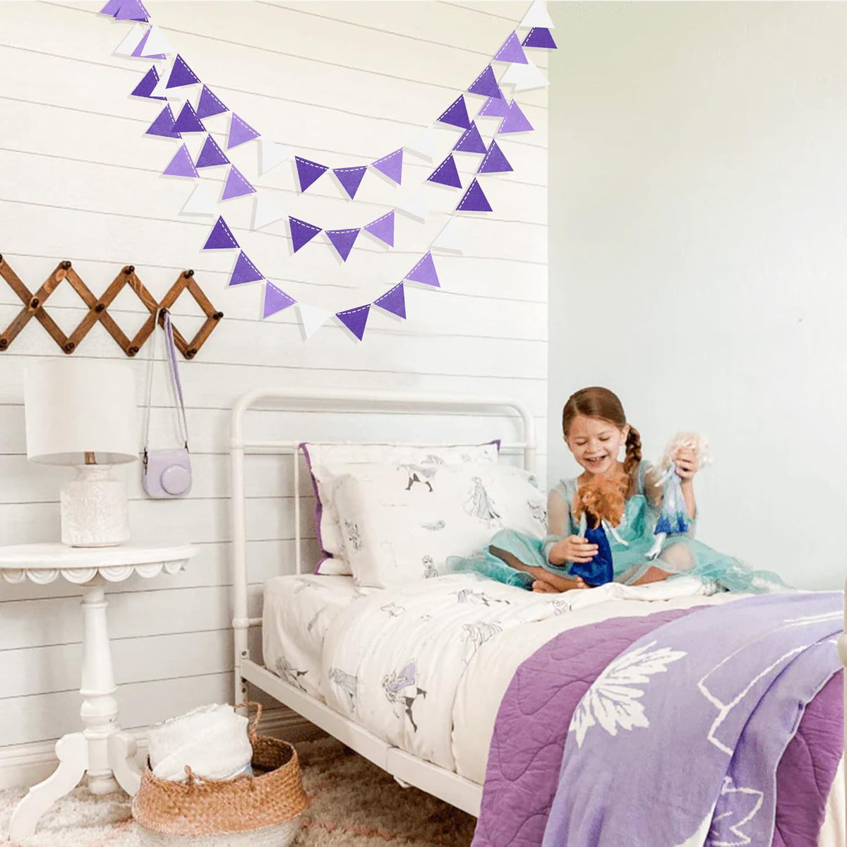 Purple Party Decorations Ombre Lavender Felt Hanging Triangle Mini Bunting Pennant Banner Flag for