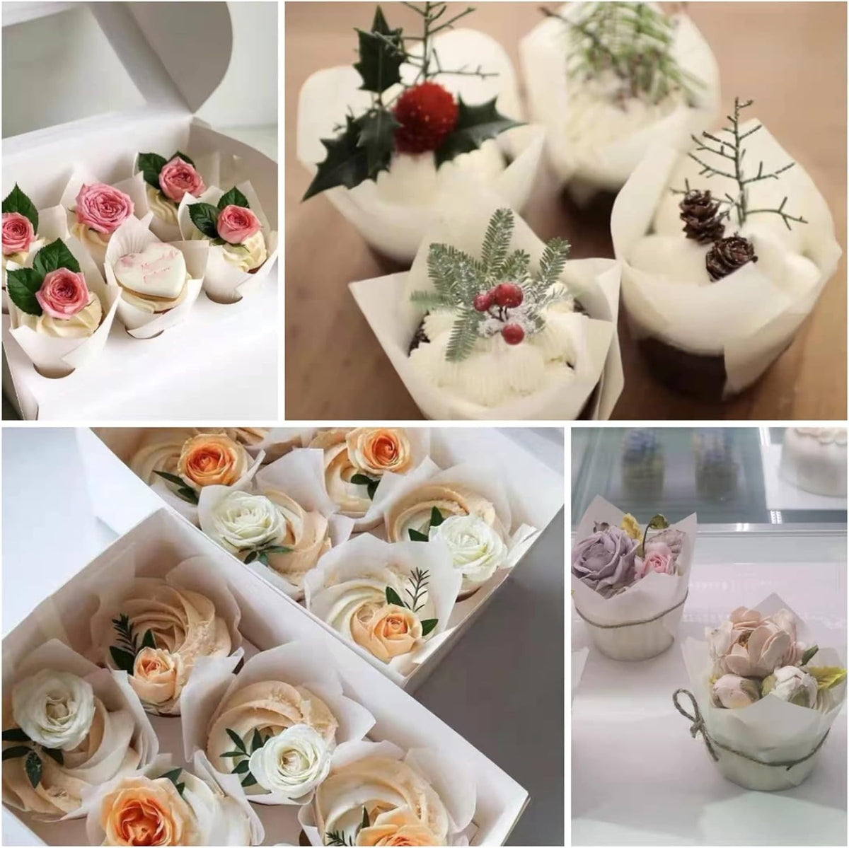 Large size White Tulip Baking Cups 2-1/4"(Base diameter) x 4"(Wall height) Greaseproof paper baking