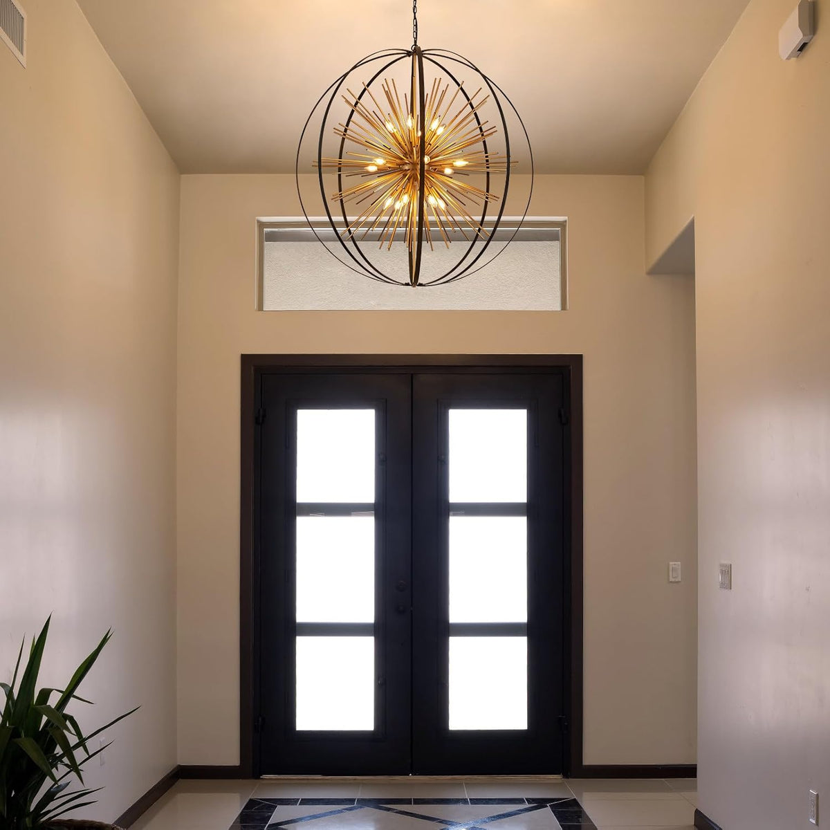 43.3" Black Gold 18-Light Globe Sputnik Chandelier Modern Adjustable Hanging Ceiling Firework