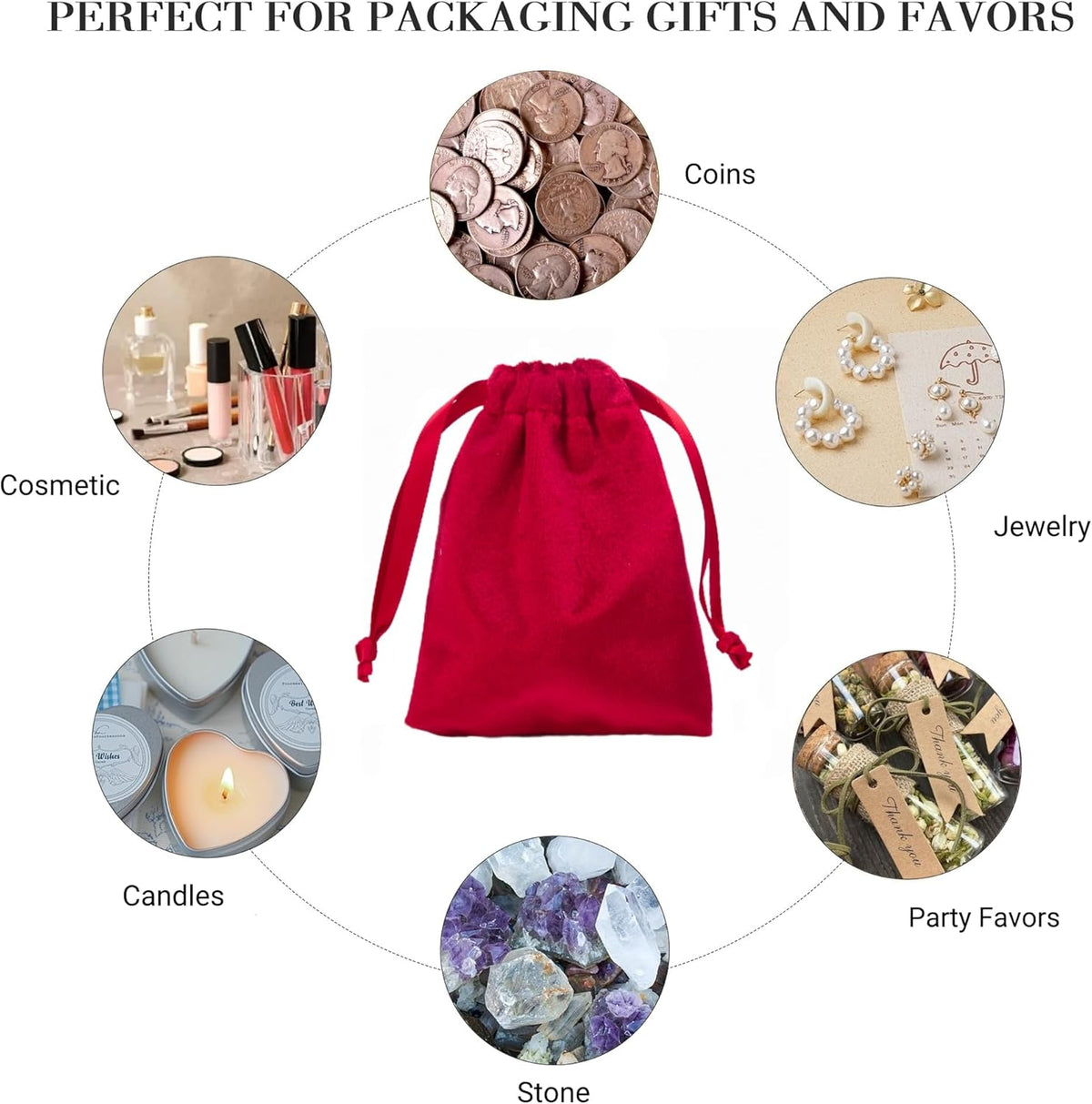 QIANF 12pcs Red Velvet Drawstring Bags 3x4 inches Velvet Cloth Small Gift Bags Jewelry Pouches for