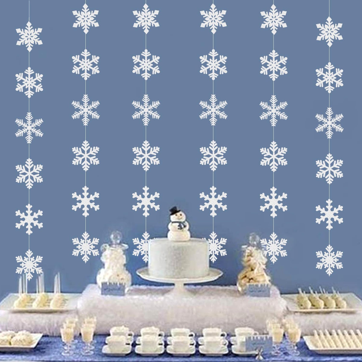 Snowflake Snow White-Silver Christmas Party-Decorations Garland - 6pcs Winter Girl Frozen Birthday