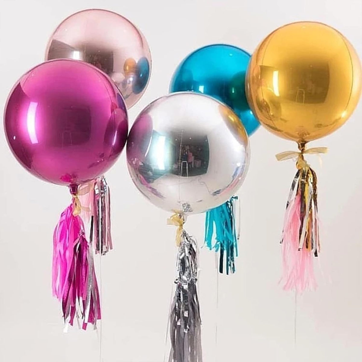 6 Pack Hot Pink 22 Inch 4D Foil Balloons Big 360 Degree Round Sephere Mylar Balloons Mirror Finish