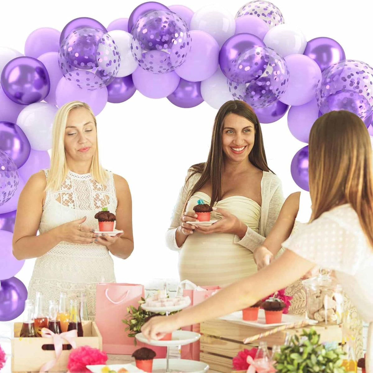 Patimate Lavender Purple Balloons Set, 50 pcs 12 inch Metallic Purple Lavender Lilac Confetti Latex