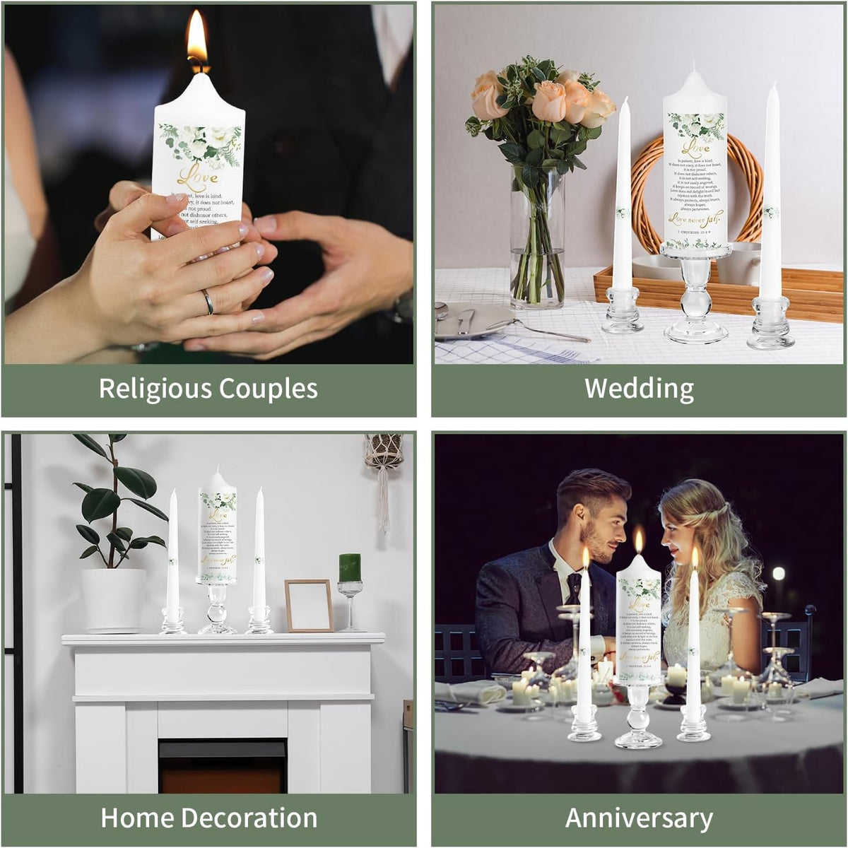 Extrogif 3 Unity Wedding Candles Set with Candle Holder for Ceremony Set, Glass Candlesticks and