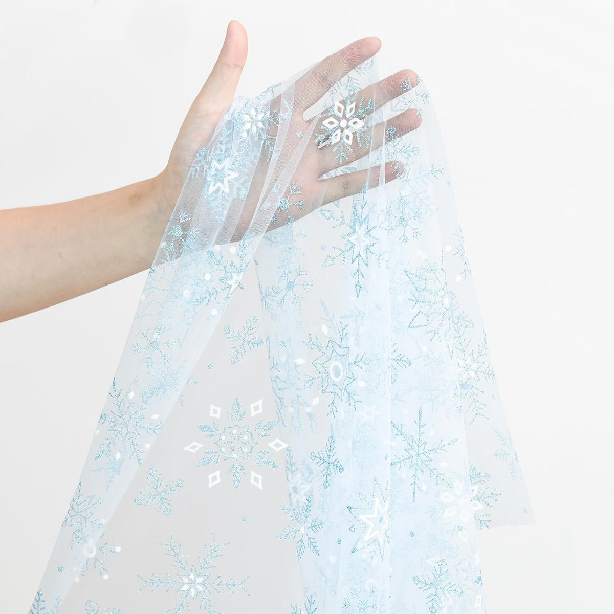 Artoid Mode Blue Snowflakes Merry Christmas Gauze Table Runner 120 Inch 10FT, Winter Seasonal Sheer