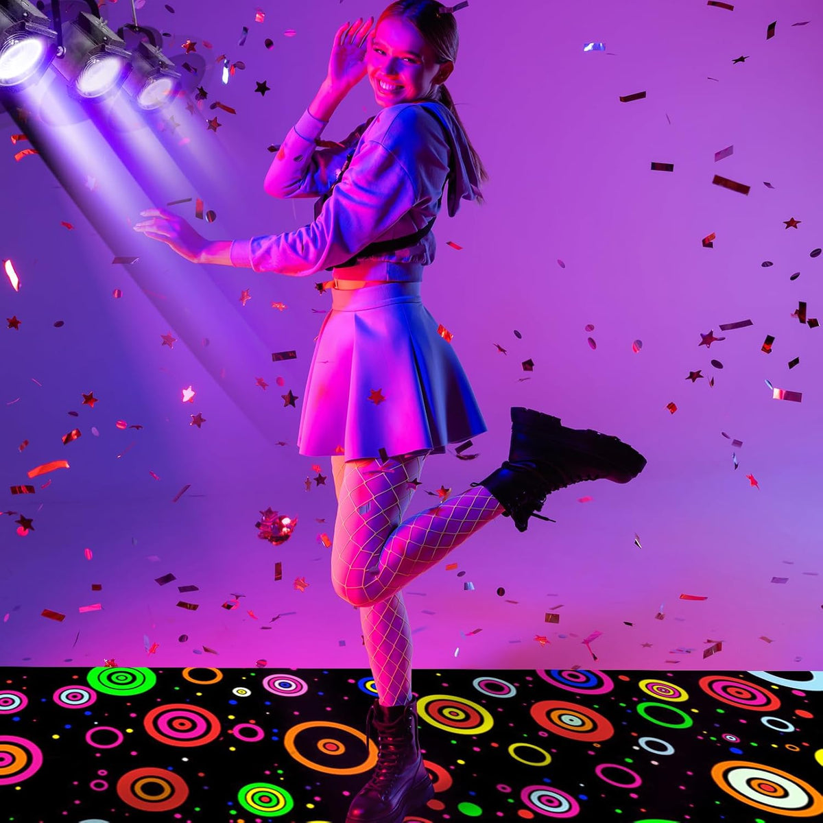 Haull 118 x 39 Inch Neon Light up Dance Floor Glow in The Dark Runner UV Reactive Blacklight Floor