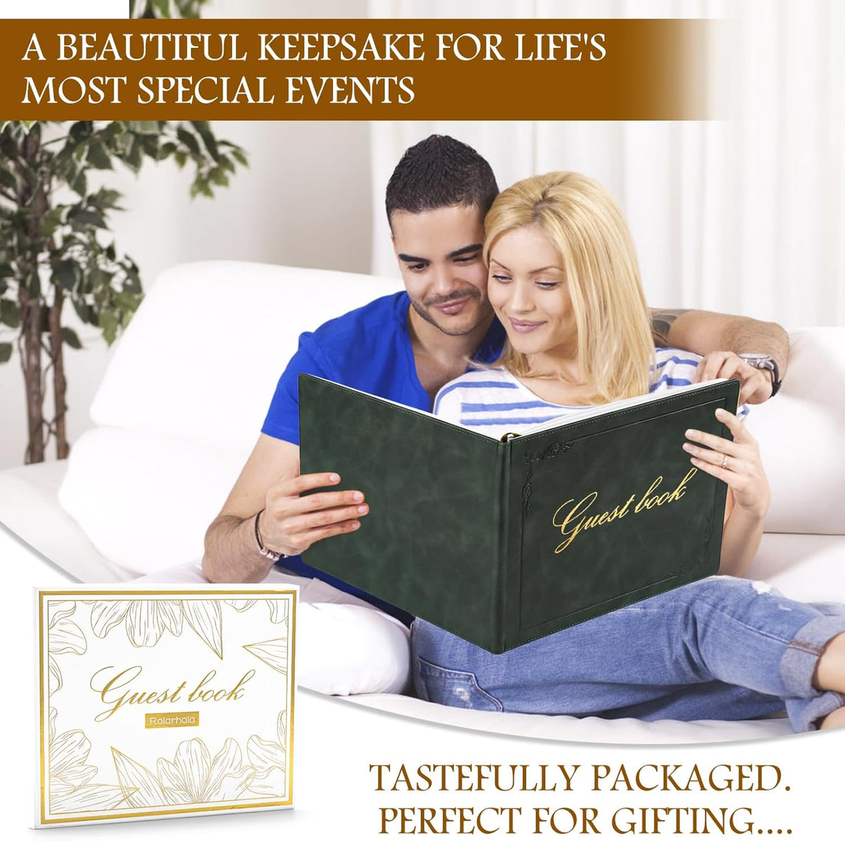 8x10 Leather Guest Book and Standup Sign Set, Gold Foiled Cover Registry Book for Wedding