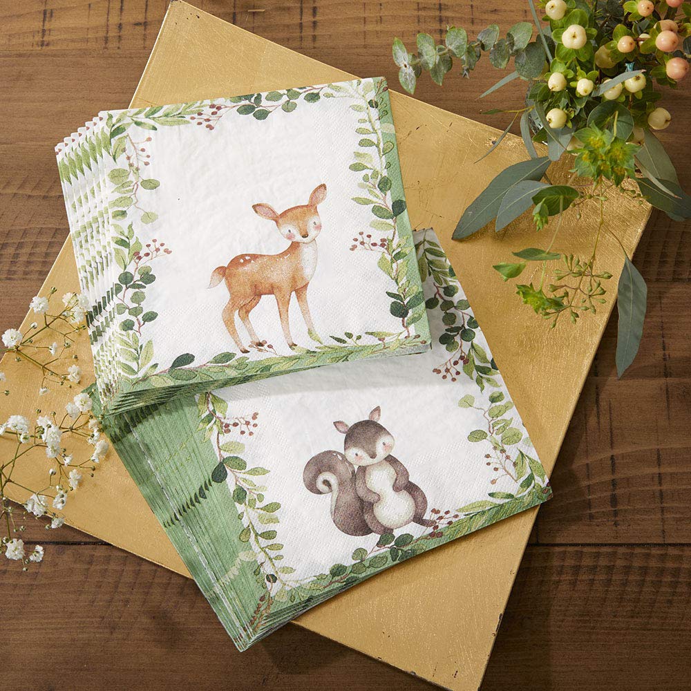 Kate Aspen Woodland Baby Shower Decorations, 62-Piece Disposable Paper Plates & Napkins Party