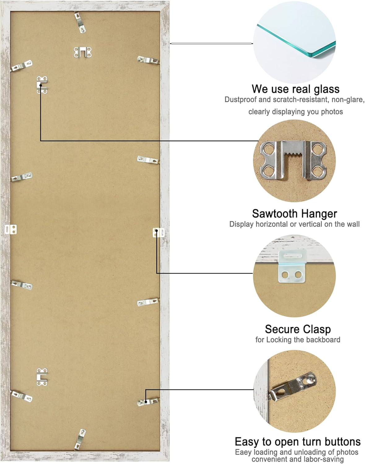 12x36 Picture Frame 2 Packs, Real Glass and Distressed White Wood Frame, Display Collage Pictures